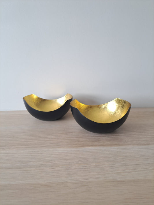 Waxinelichthouder "lovebowl" | goud/zwart | 15x7x12 cm - Decobloss